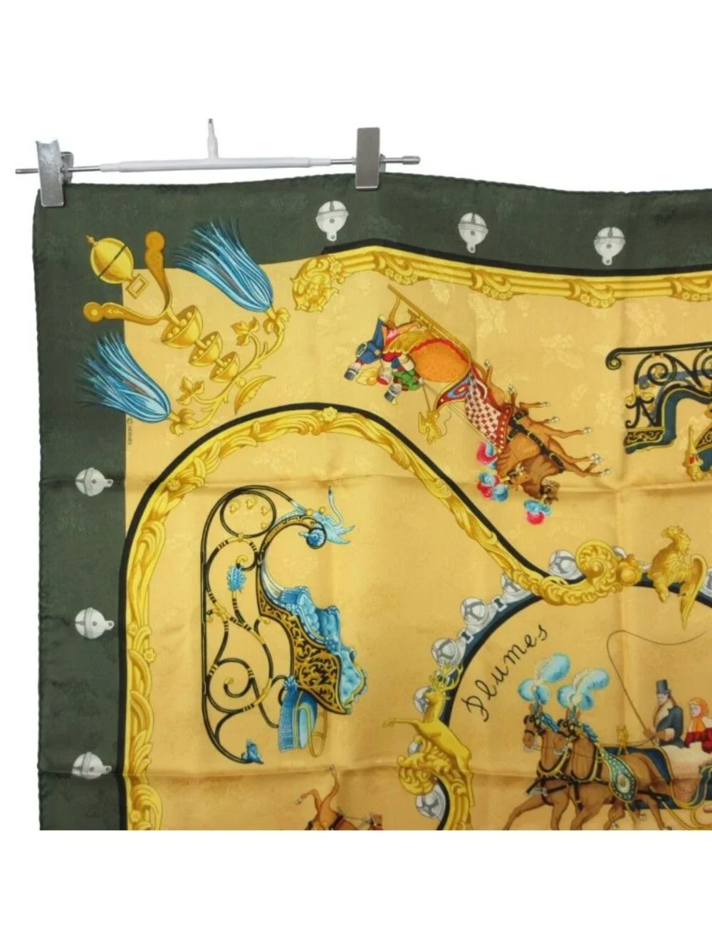Hermes Scarf Carre 90 Plumes Et Grelots Silk Carriages Yellow